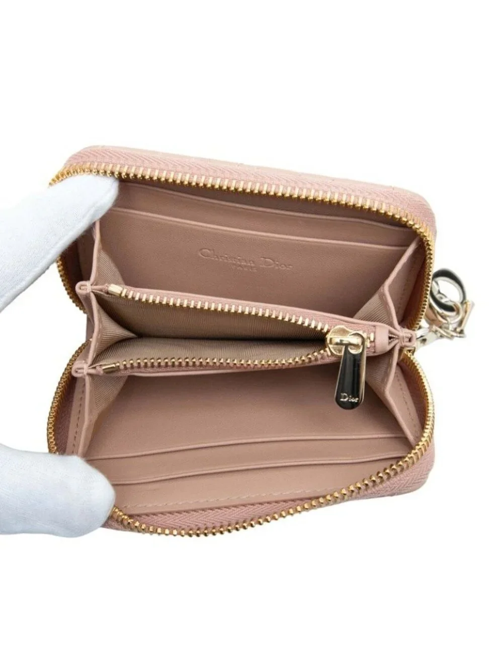 Dior Lady Dior Cannage Mini Wallet Coin Purse Pink Leather